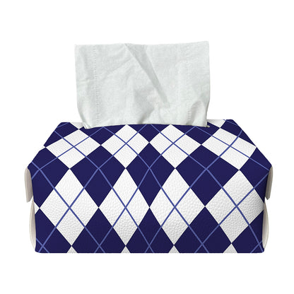 Navy Blue And White Argyle Pattern Print Rectangle Tissue Box Cover