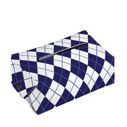 Navy Blue And White Argyle Pattern Print Rectangle Tissue Box Cover