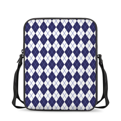 Navy Blue And White Argyle Pattern Print Rectangular Crossbody Bag