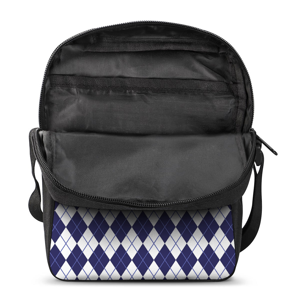 Navy Blue And White Argyle Pattern Print Rectangular Crossbody Bag