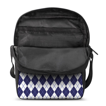 Navy Blue And White Argyle Pattern Print Rectangular Crossbody Bag