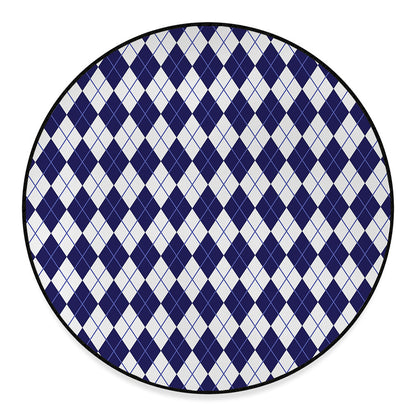 Navy Blue And White Argyle Pattern Print Round Floor Mat