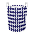 Navy Blue And White Argyle Pattern Print Round Laundry Basket