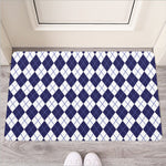 Navy Blue And White Argyle Pattern Print Rubber Doormat