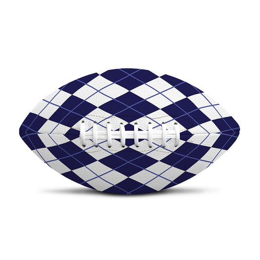 Navy Blue And White Argyle Pattern Print Rugby Ball
