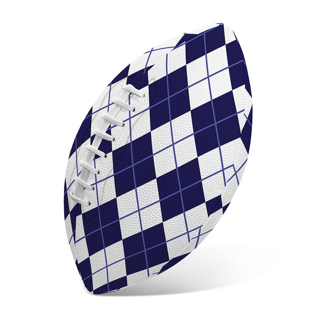 Navy Blue And White Argyle Pattern Print Rugby Ball