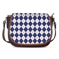 Navy Blue And White Argyle Pattern Print Saddle Bag