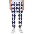 Navy Blue And White Argyle Pattern Print Joggers