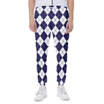 Navy Blue And White Argyle Pattern Print Scuba Joggers