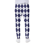 Navy Blue And White Argyle Pattern Print Scuba Joggers