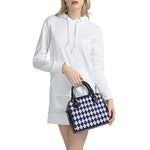 Navy Blue And White Argyle Pattern Print Shoulder Handbag