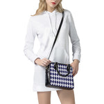 Navy Blue And White Argyle Pattern Print Shoulder Handbag