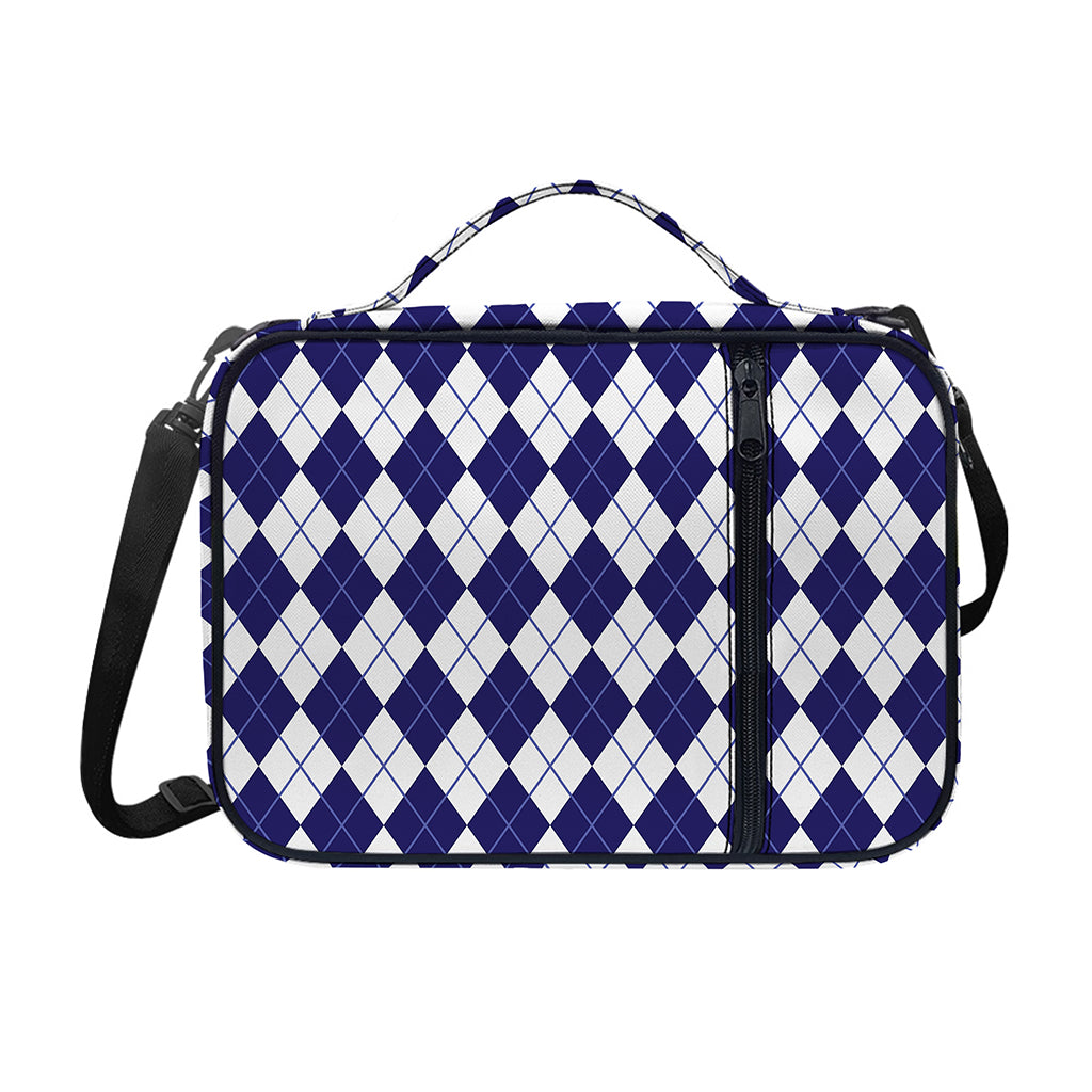 Navy Blue And White Argyle Pattern Print Shoulder Strap Bible Bag