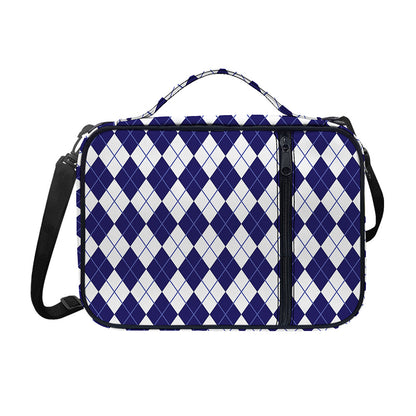 Navy Blue And White Argyle Pattern Print Shoulder Strap Bible Bag