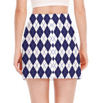 Navy Blue And White Argyle Pattern Print Side Slit Mini Skirt
