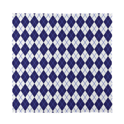 Navy Blue And White Argyle Pattern Print Silk Bandana