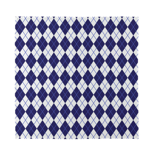Navy Blue And White Argyle Pattern Print Silk Bandana