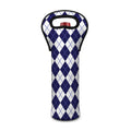 Navy Blue And White Argyle Pattern Print Single Neoprene Wine Tote