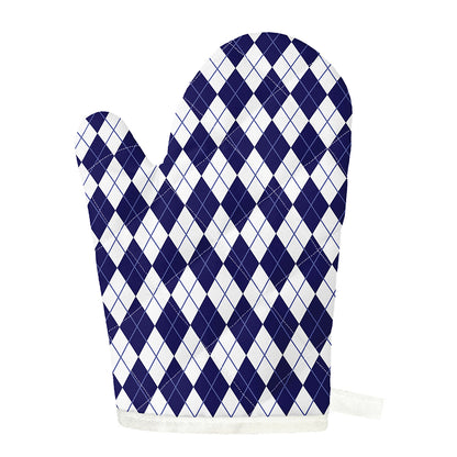 Navy Blue And White Argyle Pattern Print Single Oven Mitt