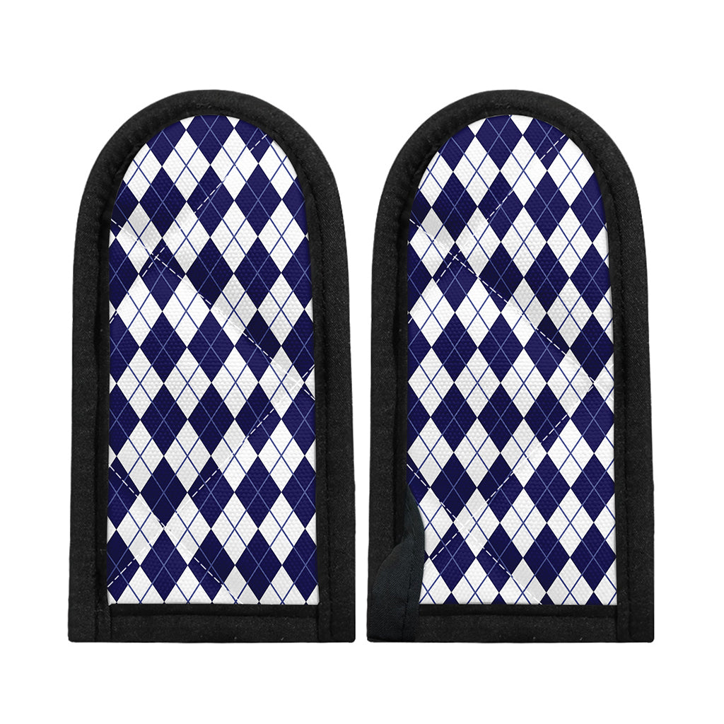 Navy Blue And White Argyle Pattern Print Skillet Handle Cover