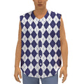 Navy Blue And White Argyle Pattern Print Sleeveless Baseball Jersey