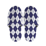Navy Blue And White Argyle Pattern Print Slippers