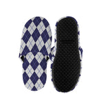 Navy Blue And White Argyle Pattern Print Slippers