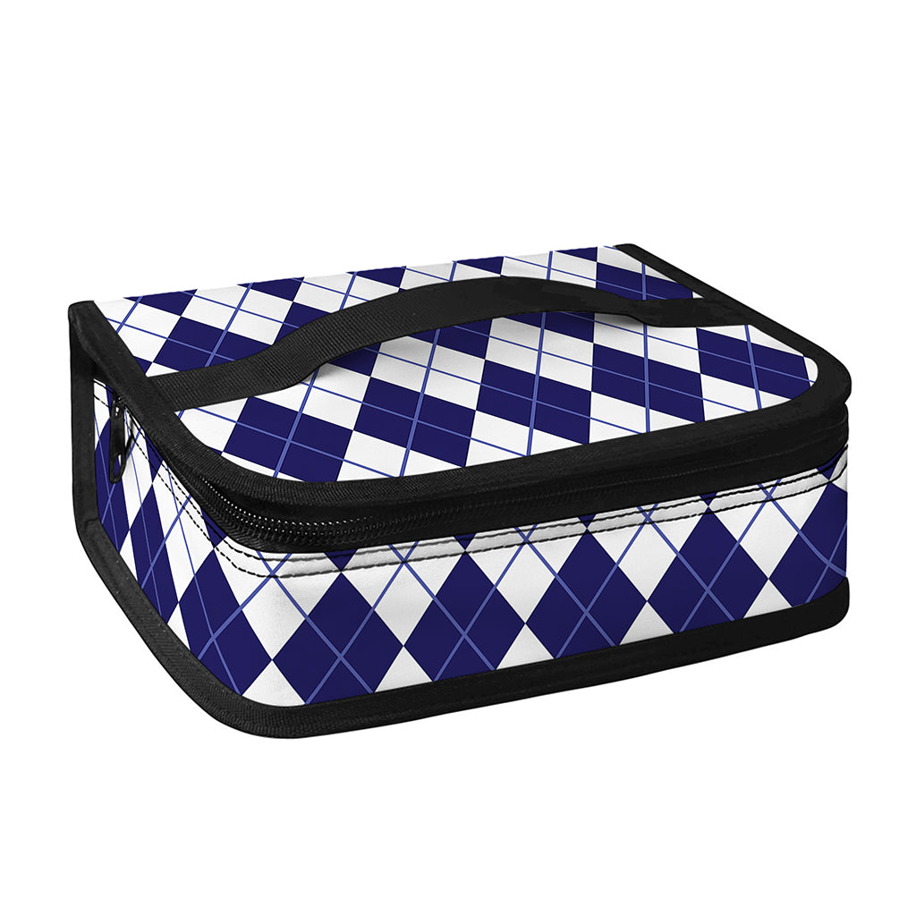 Navy Blue And White Argyle Pattern Print Small Lunch Bag