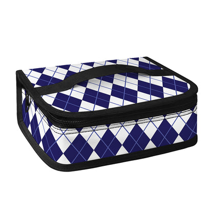Navy Blue And White Argyle Pattern Print Small Lunch Bag