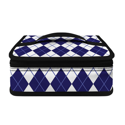 Navy Blue And White Argyle Pattern Print Small Lunch Bag