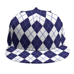Navy Blue And White Argyle Pattern Print Snapback Cap