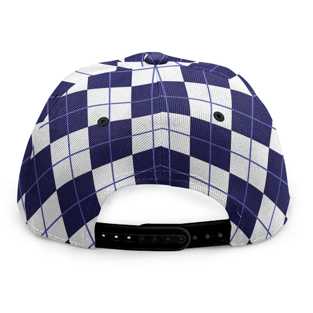 Navy Blue And White Argyle Pattern Print Snapback Cap