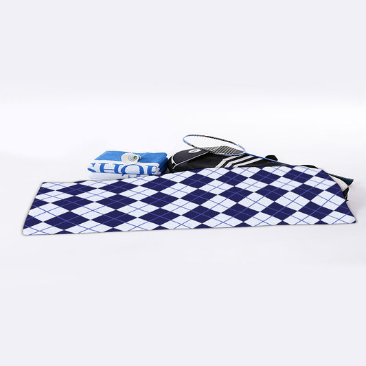 Navy Blue And White Argyle Pattern Print Sports Towel