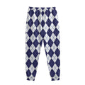 Navy Blue And White Argyle Pattern Print Sweatpants