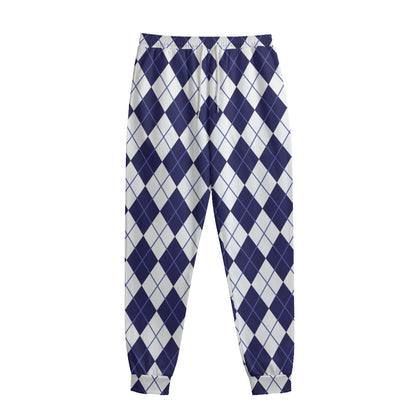 Navy Blue And White Argyle Pattern Print Sweatpants