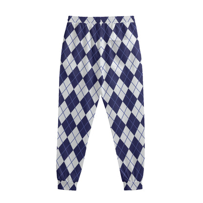 Navy Blue And White Argyle Pattern Print Sweatpants