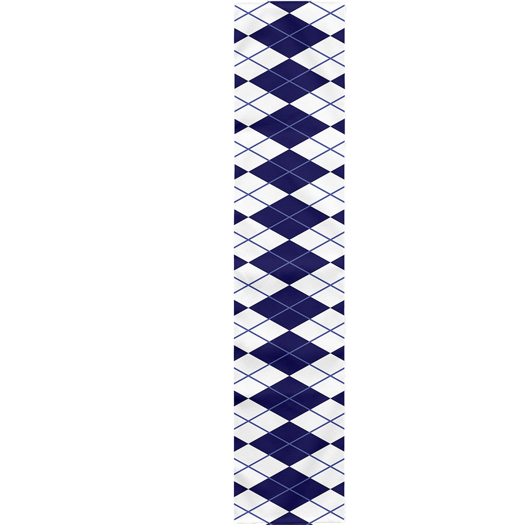 Navy Blue And White Argyle Pattern Print Table Runner