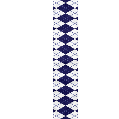 Navy Blue And White Argyle Pattern Print Table Runner