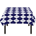Navy Blue And White Argyle Pattern Print Tablecloth