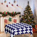 Navy Blue And White Argyle Pattern Print Tablecloth