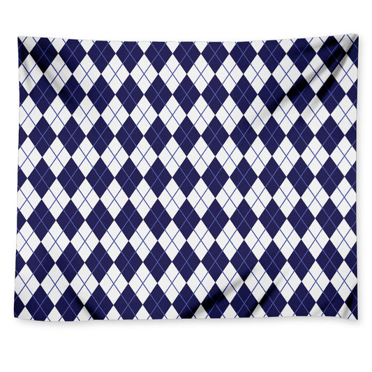 Navy Blue And White Argyle Pattern Print Tapestry