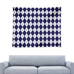 Navy Blue And White Argyle Pattern Print Tapestry