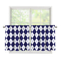 Navy Blue And White Argyle Pattern Print Tier Curtains