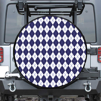 Navy Blue And White Argyle Pattern Print Tire Cover