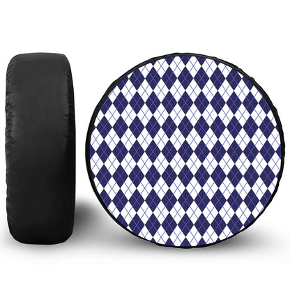 Navy Blue And White Argyle Pattern Print Tire Cover