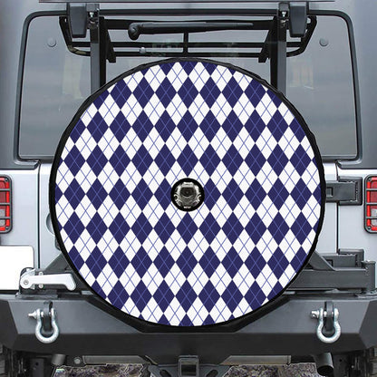 Navy Blue And White Argyle Pattern Print Tire Cover With Camera Hole