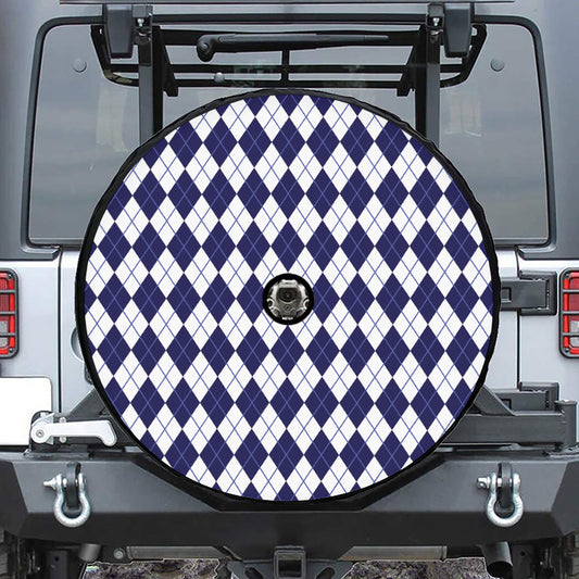 Navy Blue And White Argyle Pattern Print Tire Cover With Camera Hole