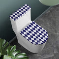 Navy Blue And White Argyle Pattern Print Toilet Lid And Tank Cover Set