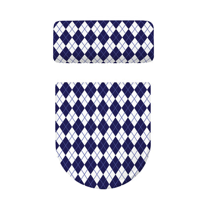 Navy Blue And White Argyle Pattern Print Toilet Lid And Tank Cover Set