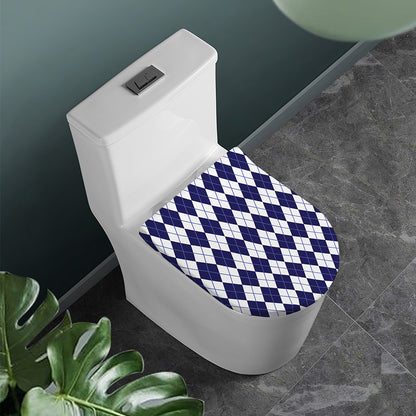 Navy Blue And White Argyle Pattern Print Toilet Lid Cover